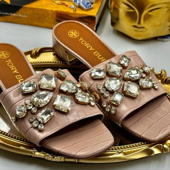 🆕 TORY BURCH 🧿 NWOT Martine 25mm Slides, Pink Croc Embossed Crystal, Sz 7 - Picture 6 of 16